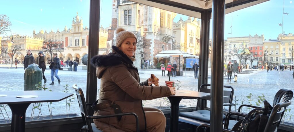 Our CEO enjoying coffee and croissant on a warm Wingo table at Starbucks - Krakow.